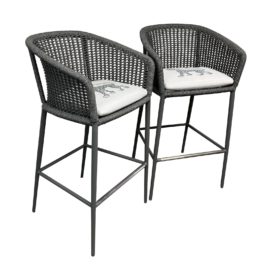 NEW Janus Et Cie Set of Two Knot Outdoor Barstools With Arms + Covers. Original Price: $4,752