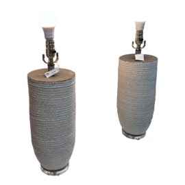 The Natural Light Woven Breeze Column Table Lamps, a Pair. Original Price: $800