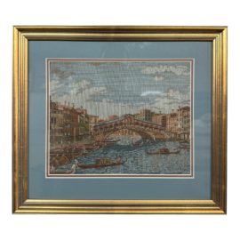 Vintage Rialto Bridge Italian Tapestry, Custom Framed