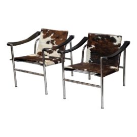 Le Corbusier Lc1 Hair-On-Hide Sling Chairs by Cassina, a Pair. Original Price $5,900