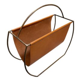 Modern Organic Antiqued Brass + Leather Magazine Holder. Original Price: $449