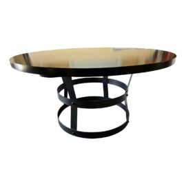 CFC Custom Walnut + Steel Basket Dining Table. Original Price: $3,195