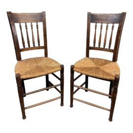 Antique Italian Rush Seat Side Chairs, a Pair. Original Price: $300