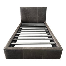 Twin Size Room & Board Gray Leather Wrapped Wyatt Bed Frame. Original Price: $4,400