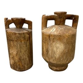 Vintage Anatolian Wooden Vessels, a Pair