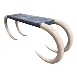 Vintage Maitland-Smith Faux Elephant Tusk + Faux Shagreen Console Table
