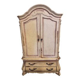 Vintage Romweber French Country Distressed Media Armoire. Original Price: $5,000