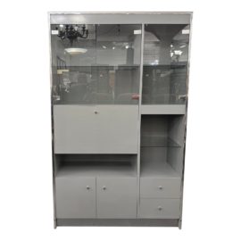 Post Modern Vintage Gray Wall Shelving Unit + Glass Shelves