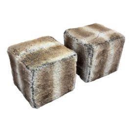 Bernhardt Custom Casale Faux Fur Ottomans, a Pair. Original Price: $2,530