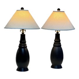 Mid Century Style Black Organic Table Lamps, a Pair