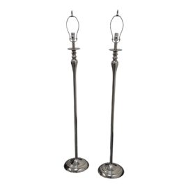 Vintage Style Polished Stainless Steel Floor Lamps, a Pair