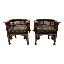 Late 20th Century Egyptian Bone + Mother of Pearl Barrel Chairs - a Pair