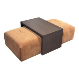 NEW Custom Design Velvet Ottoman + Walnut Coffee Table Combination. Original Price: $3,950