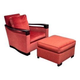 Donghia Woodbridge Flame Orange Mohair Club Chair + Ottoman, Set. Original Price: $27,650