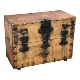 Antique Kiri Wood Japanese Tansu Trunk