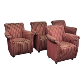 Swaim Ante Game Wool + Silk Striped Chairs + Casters, Set of Four. Original Price: $12,840