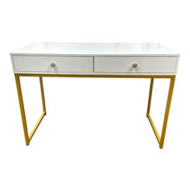 Hollywood Glam White/Gold Desk With Double Drawers