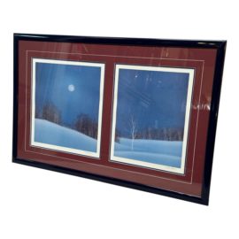 David L. Pence "Winter Moon" Diptych Paintings, Framed