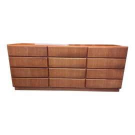 Vintage Komfort Danish Low Boy Teak Wood 12 Drawer Dresser