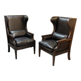 Vintage Leather Wingback Chairs, a Pair