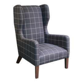 Custom Design Gray Tattersall Wingback Chair