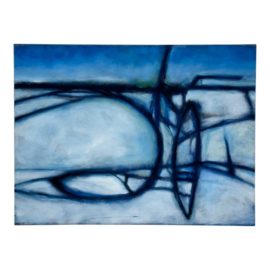 Circa 1995 P. Chow Original Oil on Canvas Blue Abstract Artwork