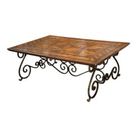 Parquetry Wood + Wrought Iron Coffee Table