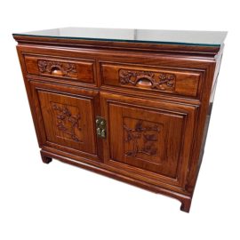 Carved Indonesian Wood Floral + Bird Cabinet