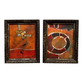 South Africa Original Abstract Diptych Paintings, a Pair