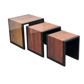 Vintage Rosewood + Ebony Lacquered Nesting Tables, Set of Three