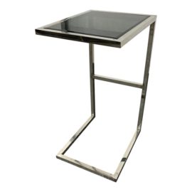 Modern C-Shape Chrome Finish + Smoked Glass Side Table