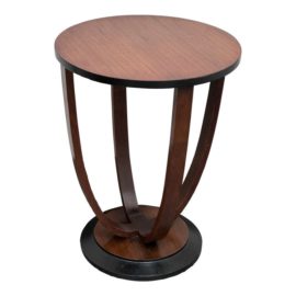 Art Deco Round Gueridon Center Table Mahogany + Walnut + Black Finish Accents