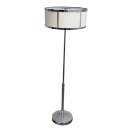 Chrome Floor Lamp With Encased Drum Shade
