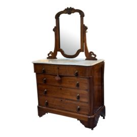 Antique Marble Topped Mahogany Dresser With Costers + Mirror