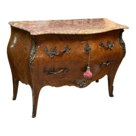 Antique French Ormolu Mounted Regence Commode + Pink Marble