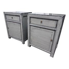 Tansu Design Gray Lacquered Wood Side Chest, a Pair. Original Price: $3,200