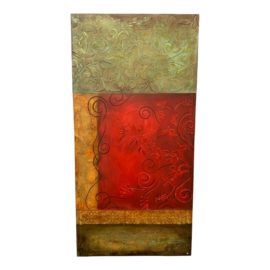 Contemporary Green Red Abstract Block Print