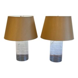 Fisher Weisman Cylindrical Glass Table Lamps, a Pair