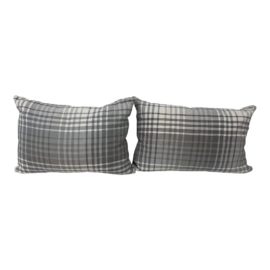 Custom Design Gray + White Cotton Plaid Lumbar Pillows, a Pair