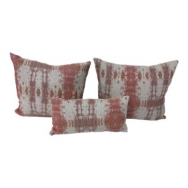 Custom Made Rose Pink Ikat Pillows, Set of Three