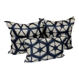 Katie Design's Indigo With Black on Cream Throw Pillows, Set of Three