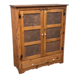 Antique Oak Wood Pie Safe Cupboard + Hammered Tin Doors