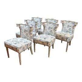 Custom Design Chinoiserie Upholstered Dining Chairs, Set of Six