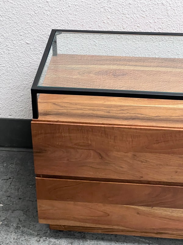 Cb2 Lawson 2-Drawer Wood Nightstand With Glass Top. Original Price: $550 - Design Plus Gallery Cb2 Lawson 2-Drawer Wood Nightstand With Glass Top. Original Price: $550 - Design Plus Gallery