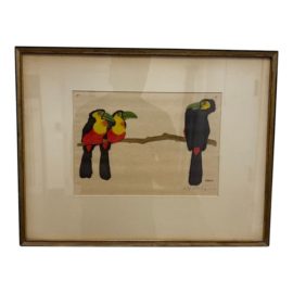 Martin Erich Phillip (German 1887-1978) Three Toucans Signed Woodcut Print