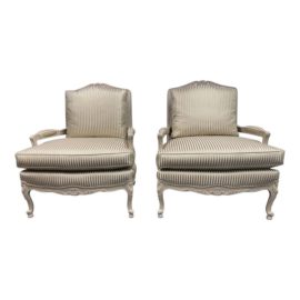 Louis XVI Guy Chaddock Bergere Chairs, a Pair