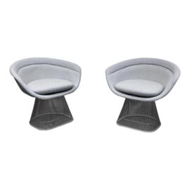 Warren Platner Style Gray Cashmere Lounge Chairs, a Pair. Original Price: $4,350