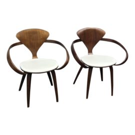 Norman Cherner Company Cherner Walnut Arm Chairs, a Pair. Original Price: $3,575