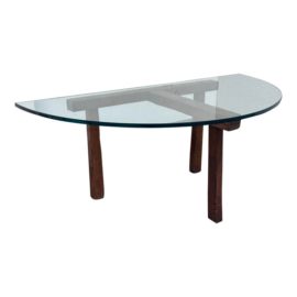 Custom Design Rustic Demi-Lune Glass Top Wooden Table