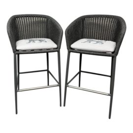 Janus Et Cie Knot Outdoor Barstools With Arms + Covers, a Pair. Original Price: $4,752